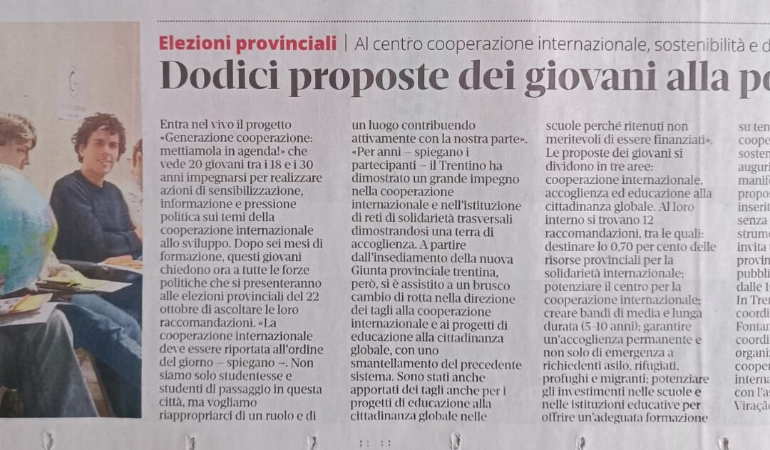 Il progetto Generazione Cooperazione per un Trentino come modello di solidarietà internazionale